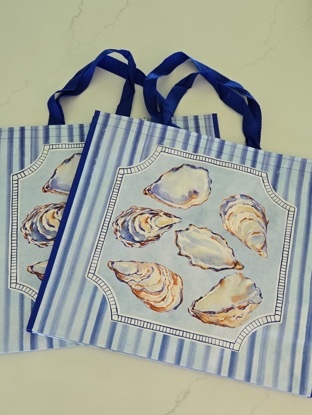 Coastal Oyster Shell ToteHomegoods TJMaxx Marshalls Reuseable Bags Set of 2 NWOT